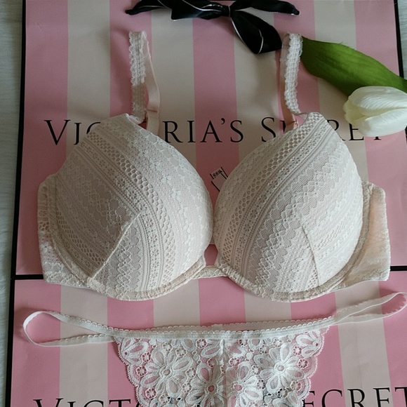 Size 34DD🌺 VS PUSH-UP BRA + THONG PANTY L.nwt - Picture 2 of 4